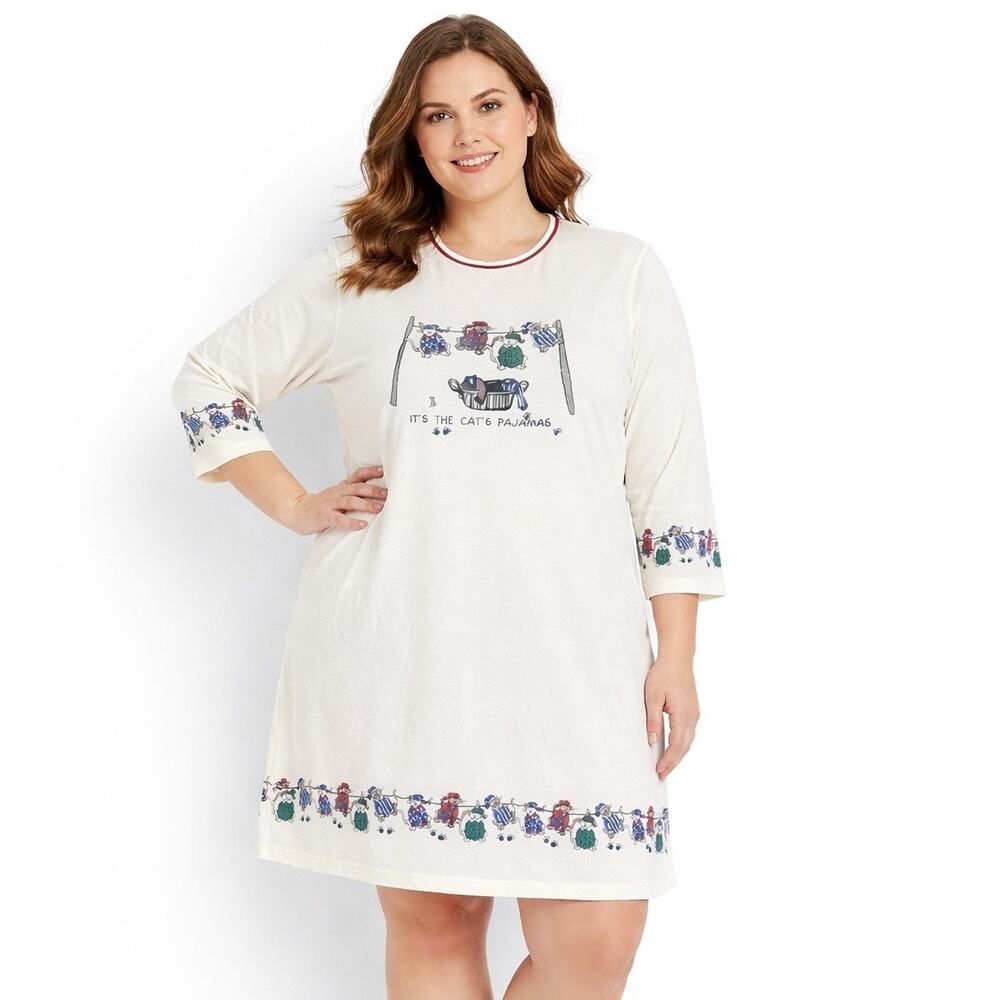 Vintage Its The Cats Pajamas Womens Sleepshirt Size 1X 100% Cotton Cat Lady PJ